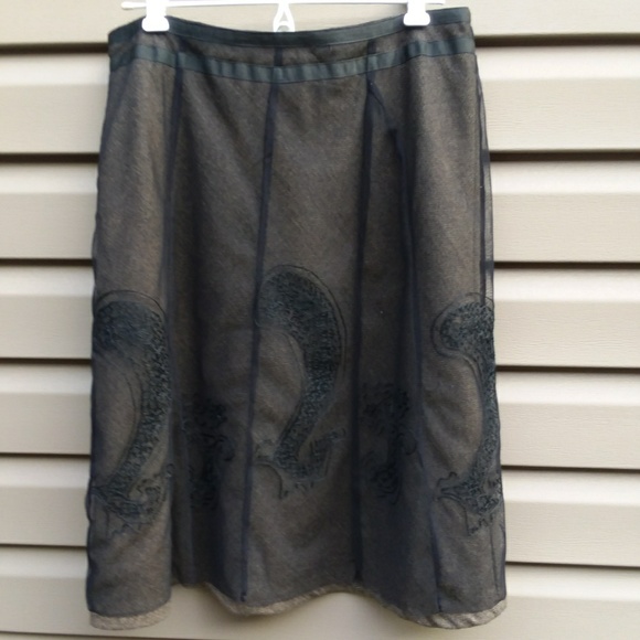 OXMO Skirt Sz 38 Black Embroidered Brw Herringbone - Picture 4 of 8